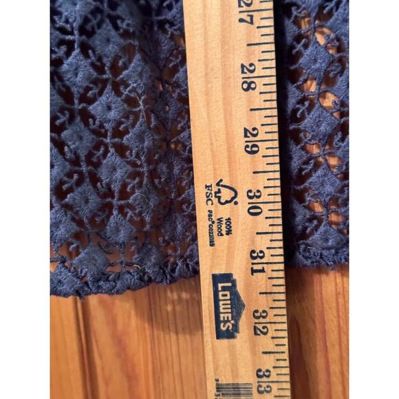 Free People Navy crochet coastal cowgirl oversized L Boho drapey blouse Navy - Picture 7 of 10